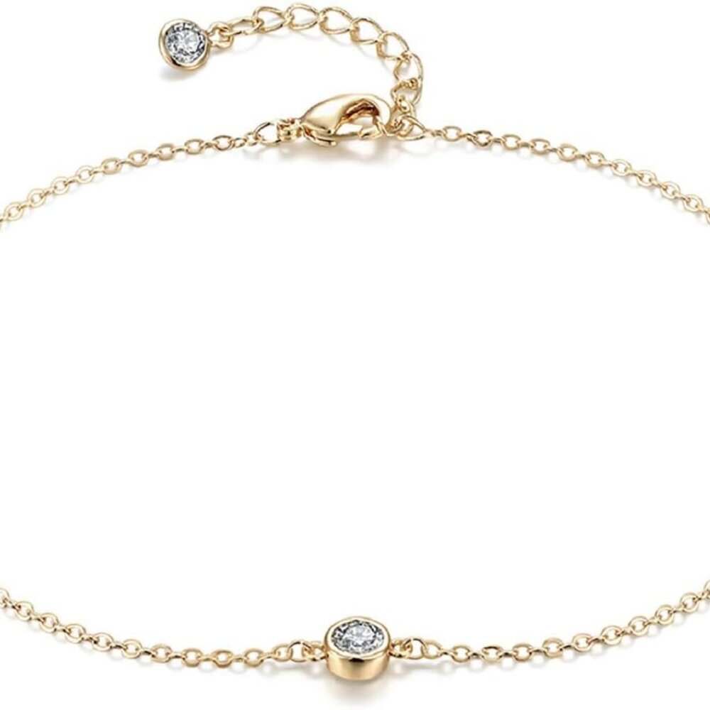 Dainty Ankle Bracelet,14K Gold Plated Tiny Bead Anklet Dainty White Cubic Zircon
